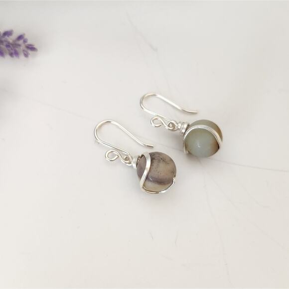 Silver Plated Wire Wrapped Amazonite Earrings, Boho Dangle Earrings - Picture 6 of 10
